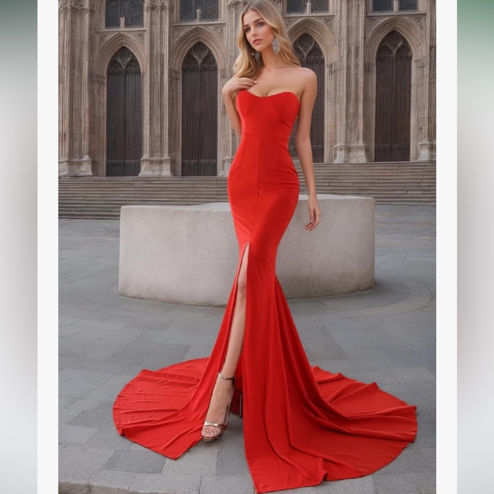 Red Strapless Evening Gown - Picture 2 of 2